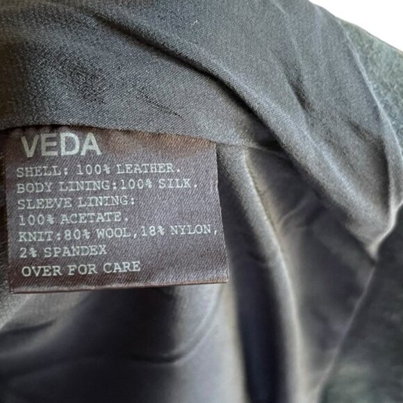VEDA Black Suede Leather Jacket Wool Knit Panels Underarms Women’s Medium - Picture 14 of 14